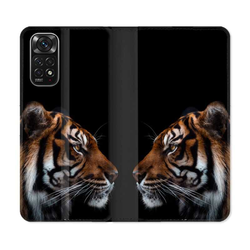 Housse Cuir Portefeuille Pour Xiaomi Redmi Note 11 / 11S Animal Tigre Noir