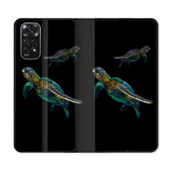 Housse Cuir Portefeuille Pour Xiaomi Redmi Note 11 / 11S Animal Tortue Noire multicolore