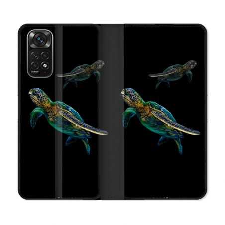 Housse Cuir Portefeuille Pour Xiaomi Redmi Note 11 / 11S Animal Tortue Noire multicolore