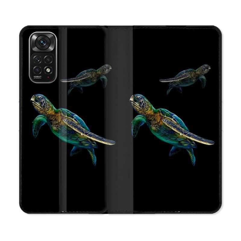 Housse Cuir Portefeuille Pour Xiaomi Redmi Note 11 / 11S Animal Tortue Noire multicolore