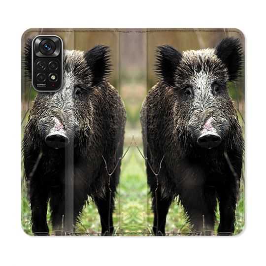 Housse Cuir Portefeuille Pour Xiaomi Redmi Note 11 / 11S Chasse Sanglier bois