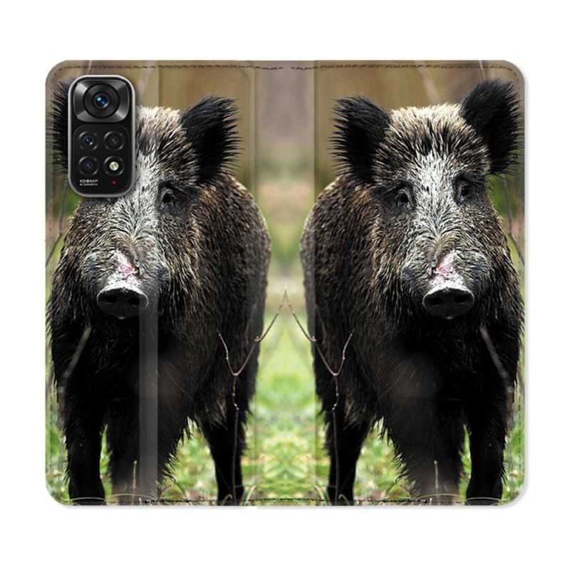 Housse Cuir Portefeuille Pour Xiaomi Redmi Note 11 / 11S Chasse Sanglier bois