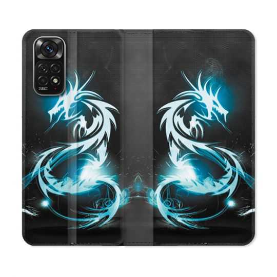 Housse Cuir Portefeuille Pour Xiaomi Redmi Note 11 / 11S Fantastique Dragon Bleu