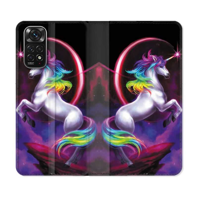 Housse Cuir Portefeuille Pour Xiaomi Redmi Note 11 / 11S Fantastique Licorne Arc en ciel