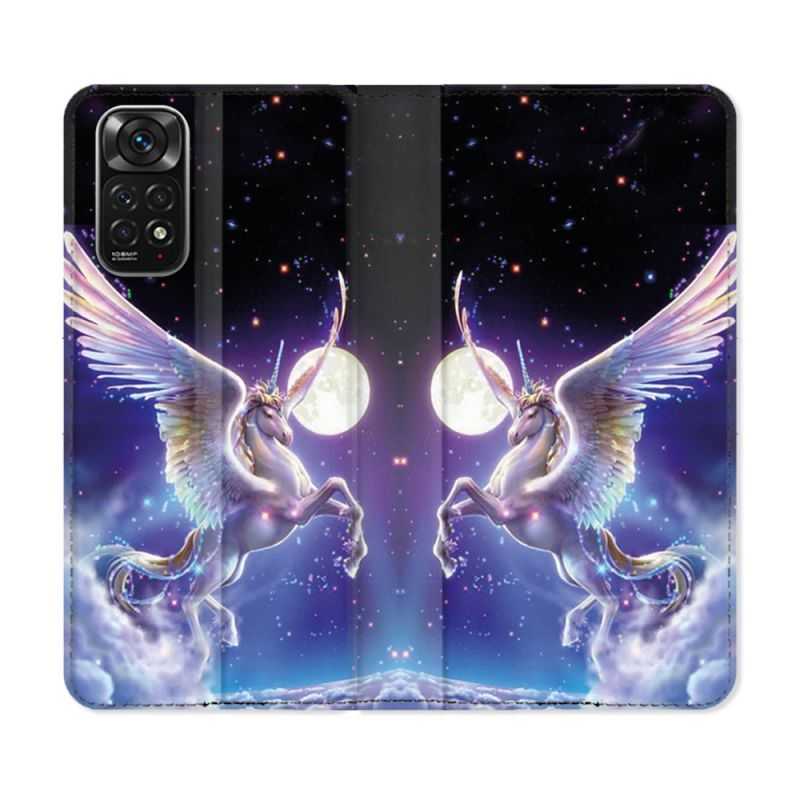Housse Cuir Portefeuille Pour Xiaomi Redmi Note 11 / 11S Fantastique Licorne Céleste