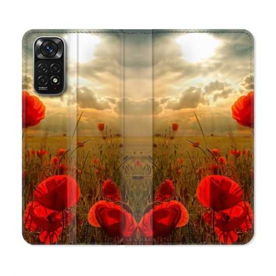 Housse Cuir Portefeuille Pour Xiaomi Redmi Note 11 / 11S Fleur Coquelicot