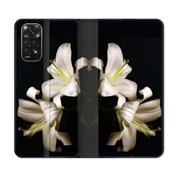 Housse Cuir Portefeuille Pour Xiaomi Redmi Note 11 / 11S Fleur Lys Noir
