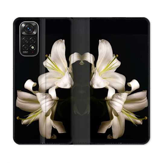 Housse Cuir Portefeuille Pour Xiaomi Redmi Note 11 / 11S Fleur Lys Noir