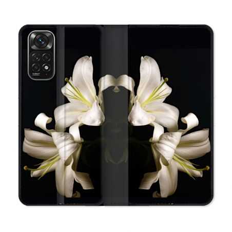 Housse Cuir Portefeuille Pour Xiaomi Redmi Note 11 / 11S Fleur Lys Noir