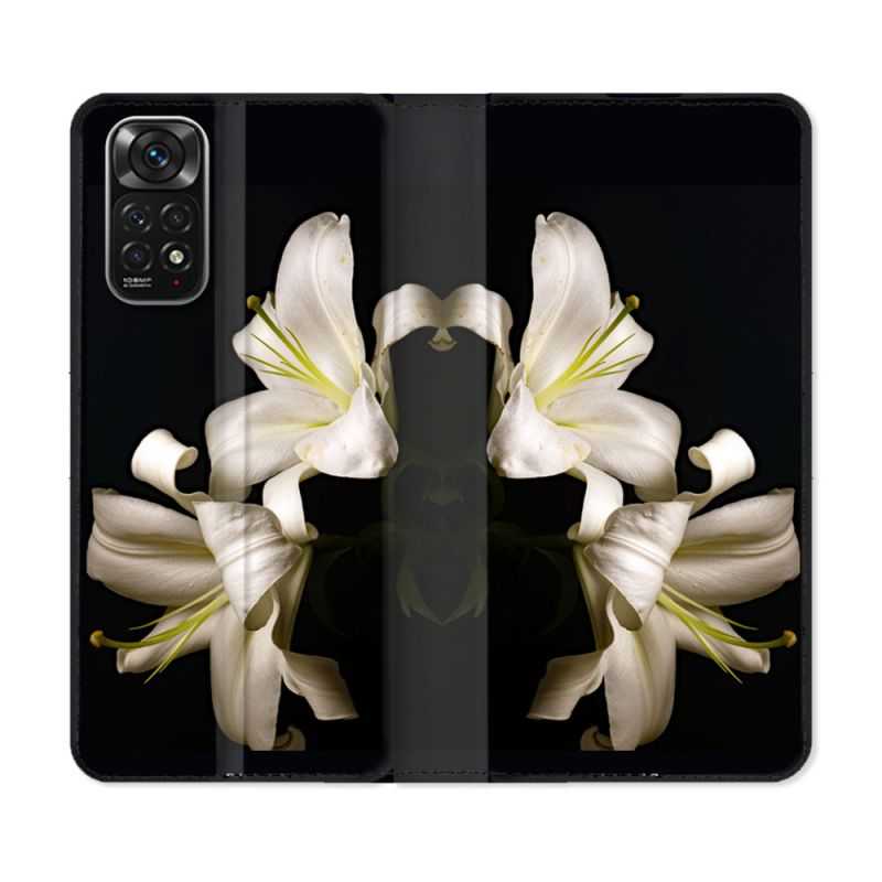 Housse Cuir Portefeuille Pour Xiaomi Redmi Note 11 / 11S Fleur Lys Noir