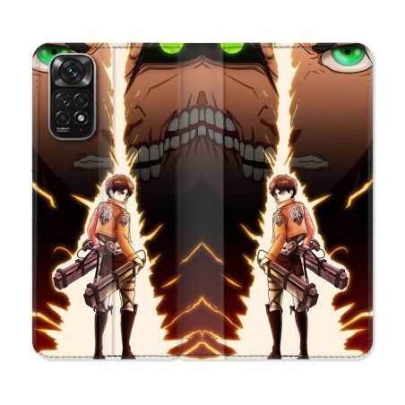 Housse Cuir Portefeuille Pour Xiaomi Redmi Note 11 / 11S Manga Attaque Titans Eren Eclair