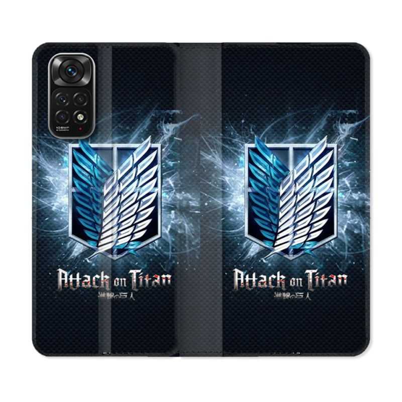 Housse Cuir Portefeuille Pour Xiaomi Redmi Note 11 / 11S Manga Attaque Titans Noir