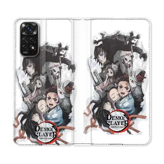 Housse Cuir Portefeuille Pour Xiaomi Redmi Note 11 / 11S Manga Demon Slayer Blanc