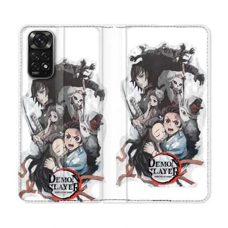 Housse Cuir Portefeuille Pour Xiaomi Redmi Note 11 / 11S Manga Demon Slayer Blanc