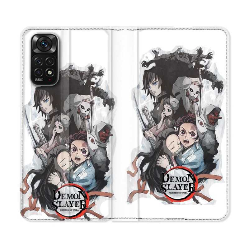 Housse Cuir Portefeuille Pour Xiaomi Redmi Note 11 / 11S Manga Demon Slayer Blanc