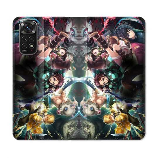 Housse Cuir Portefeuille Pour Xiaomi Redmi Note 11 / 11S Manga Demon Slayer Groupe