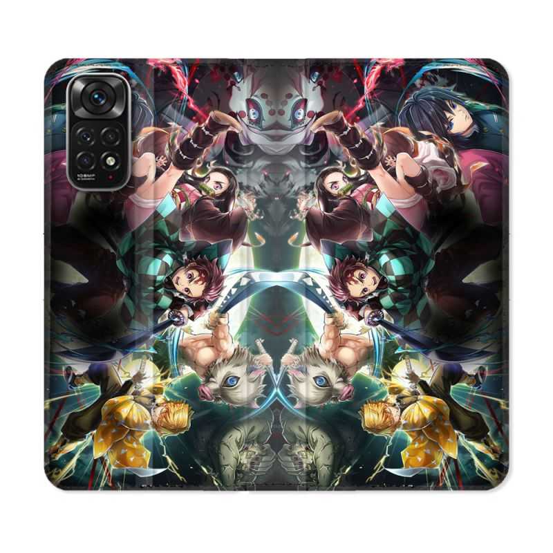 Housse Cuir Portefeuille Pour Xiaomi Redmi Note 11 / 11S Manga Demon Slayer Groupe