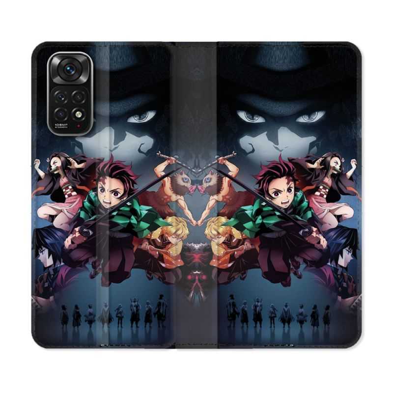 Housse Cuir Portefeuille Pour Xiaomi Redmi Note 11 / 11S Manga Demon Slayer Noir