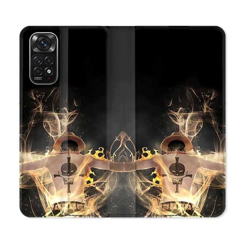 Housse Cuir Portefeuille Pour Xiaomi Redmi Note 11 / 11S Manga One Piece Ace Noir