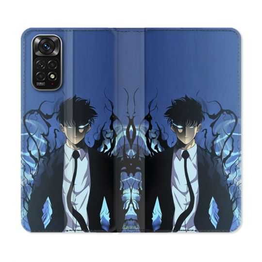 Housse Cuir Portefeuille Pour Xiaomi Redmi Note 11 / 11S Manga Solo Leveling Sung Bleu