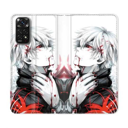 Housse Cuir Portefeuille Pour Xiaomi Redmi Note 11 / 11S Manga Tokyo Ghoul Kaneki Blanc