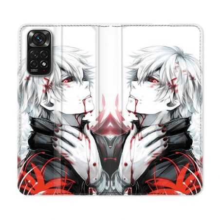 Housse Cuir Portefeuille Pour Xiaomi Redmi Note 11 / 11S Manga Tokyo Ghoul Kaneki Blanc