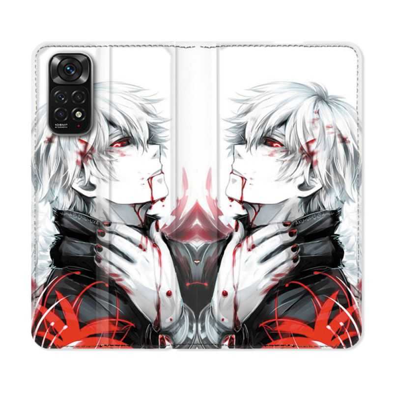 Housse Cuir Portefeuille Pour Xiaomi Redmi Note 11 / 11S Manga Tokyo Ghoul Kaneki Blanc