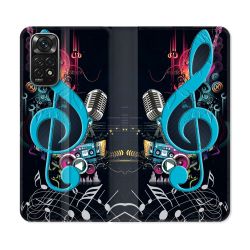 Housse Cuir Portefeuille Pour Xiaomi Redmi Note 11 / 11S Musique Cle Sol Bleu