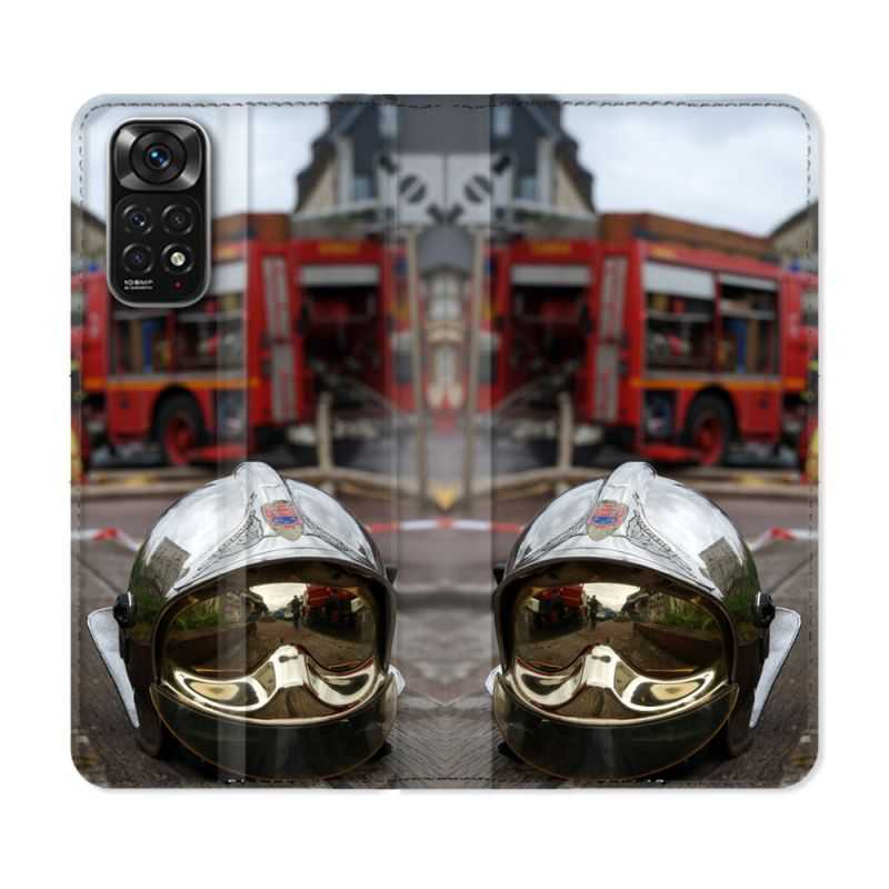 Housse Cuir Portefeuille Pour Xiaomi Redmi Note 11 / 11S Pompier Casque Camion