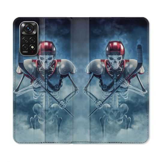 Housse Cuir Portefeuille Pour Xiaomi Redmi Note 11 / 11S Sport Hockey Squelette