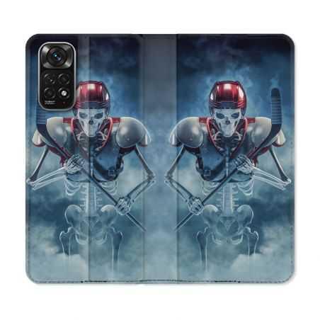 Housse Cuir Portefeuille Pour Xiaomi Redmi Note 11 / 11S Sport Hockey Squelette