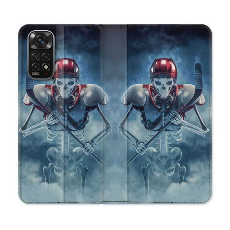 Housse Cuir Portefeuille Pour Xiaomi Redmi Note 11 / 11S Sport Hockey Squelette