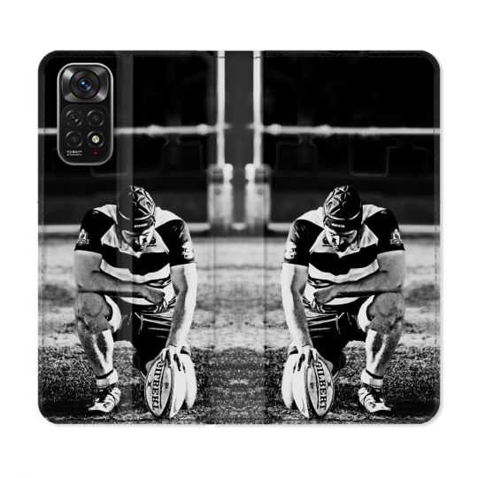 Housse Cuir Portefeuille Pour Xiaomi Redmi Note 11 / 11S Sport Rugby Noir Blanc