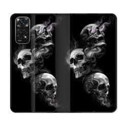 Housse Cuir Portefeuille Pour Xiaomi Redmi Note 11 / 11S Tete de Mort Triple