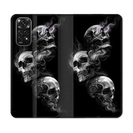 Housse Cuir Portefeuille Pour Xiaomi Redmi Note 11 / 11S Tete de Mort Triple