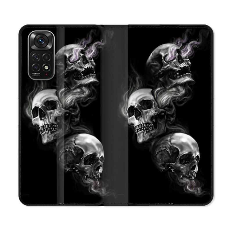 Housse Cuir Portefeuille Pour Xiaomi Redmi Note 11 / 11S Tete de Mort Triple