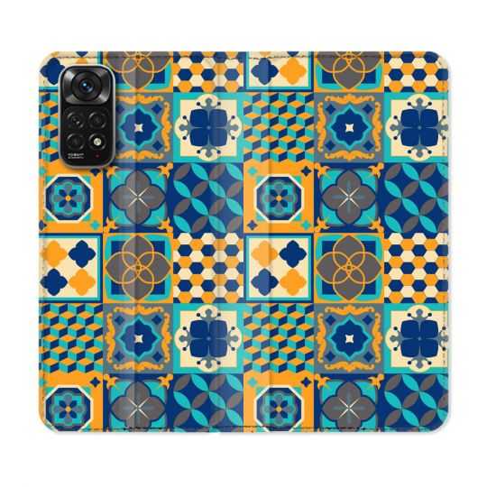 Housse Cuir Portefeuille Pour Xiaomi Redmi Note 11 / 11S Texture Carreau Ciment Orange