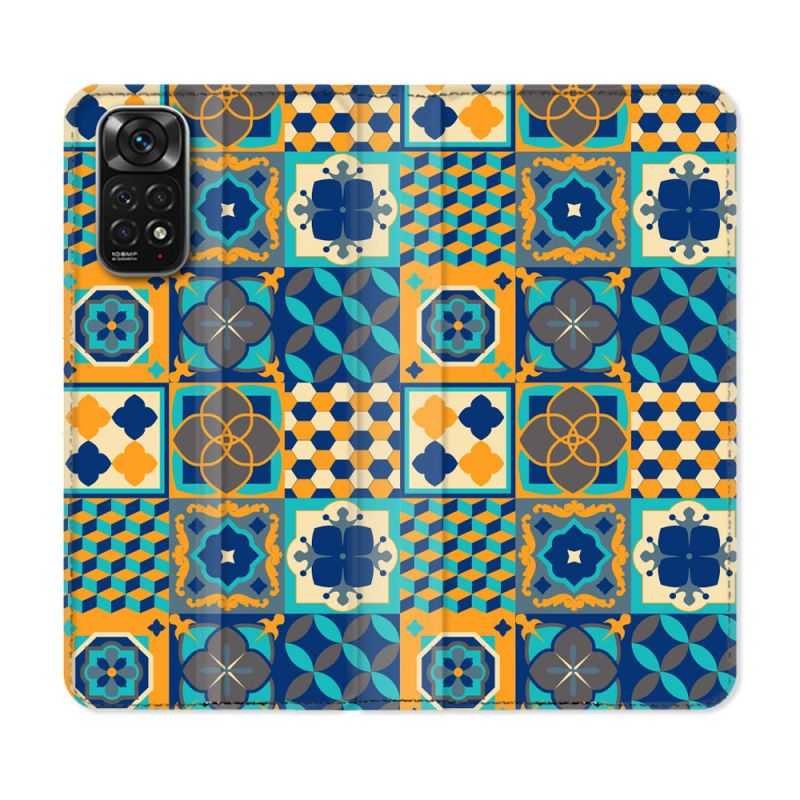 Housse Cuir Portefeuille Pour Xiaomi Redmi Note 11 / 11S Texture Carreau Ciment Orange