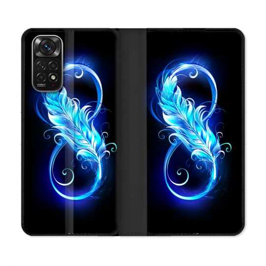 Housse Cuir Portefeuille Pour Xiaomi Redmi Note 11 / 11S Texture Plume Infini Bleu