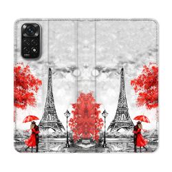 Housse Cuir Portefeuille Pour Xiaomi Redmi Note 11 / 11S Voyage France Paris Rouge