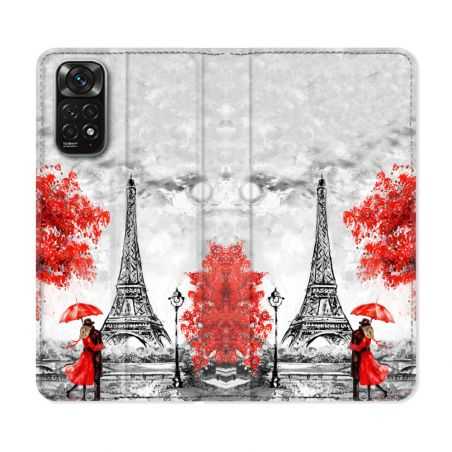 Housse Cuir Portefeuille Pour Xiaomi Redmi Note 11 / 11S Voyage France Paris Rouge