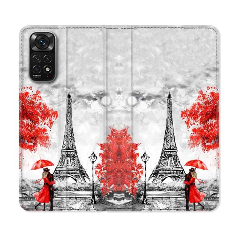 Housse Cuir Portefeuille Pour Xiaomi Redmi Note 11 / 11S Voyage France Paris Rouge