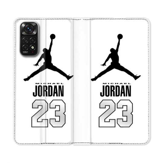 Housse Cuir Portefeuille Pour Xiaomi Redmi Note 11 / 11S Jordan 23 Blanc