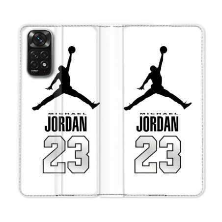 Housse Cuir Portefeuille Pour Xiaomi Redmi Note 11 / 11S Jordan 23 Blanc