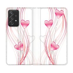 Housse Cuir Portefeuille Pour Samsung Galaxy A52 / A52S Amour Coeur Rose Montant sur Blanc