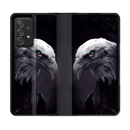 Housse Cuir Portefeuille Pour Samsung Galaxy A52 / A52S Animal Aigle Royal Noir