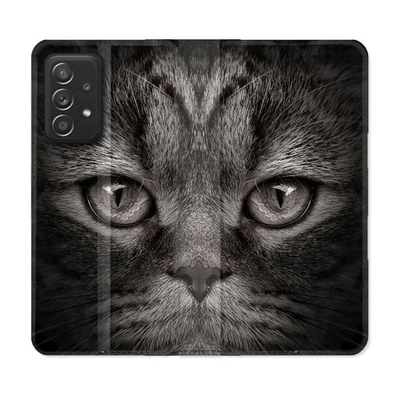 Housse Cuir Portefeuille Pour Samsung Galaxy A52 / A52S Animal Chat Gris