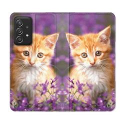 Housse Cuir Portefeuille Pour Samsung Galaxy A52 / A52S Animal Chat Violet
