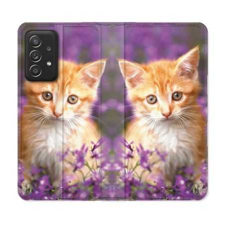 Housse Cuir Portefeuille Pour Samsung Galaxy A52 / A52S Animal Chat Violet