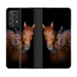 Housse Cuir Portefeuille Pour Samsung Galaxy A52 / A52S Animal Cheval Marron